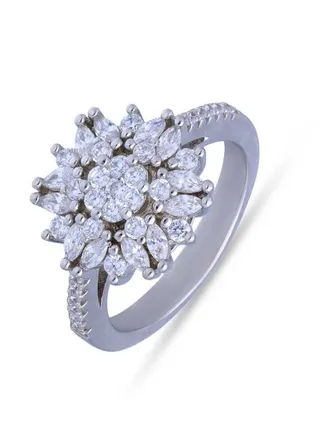 Sterling Silver 925 Flower Shaped Ring FKJRNSLU2079 