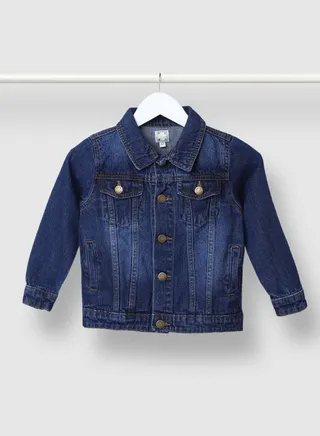Boys Denim Jacket Medium Wash Pockets And Front Buttons Medium Wash 
