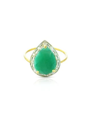 18k Gold 10mm Genuine Drop Cut Emerald 0.12Ct Genuine Diamonds Ring 
