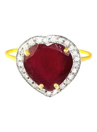 18K Gold Diamond Heart Cut Ruby Ring 