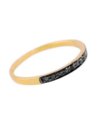 18K Solid Black And Yellow Gold 0.10Cts Genuine Black Diamonds Eternity Band Ring 