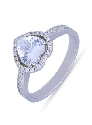 Sterling Silver 925 Heart Shaped Solitaire Ring FKJRNSLU2076 