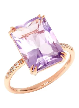 14K Rose Gold Pink Amethyst and 0.06 TCW Diamond Ring for Women Size 7 