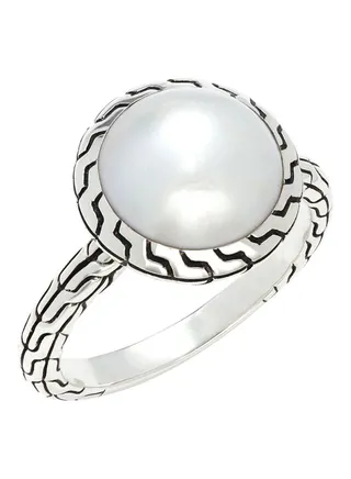 Classic Chain Sterling Silver and 11.5 to 12mm Freshwater Pearl Ring for Women One Size 