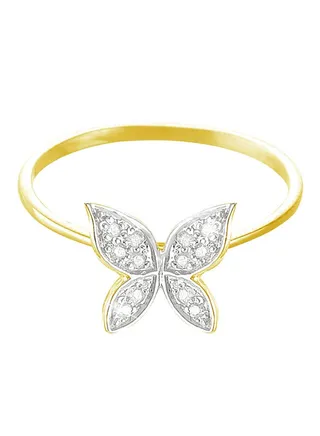 18K Gold Butterfly Diamond Ring 0.06 ct 