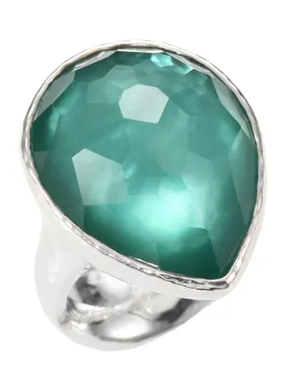Wonderland Mint Mother of Pearl Clear Quartz and Sterling Silver Large Teardrop Doublet Ring for Women Size 7 