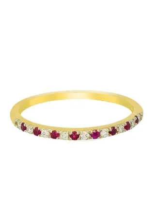 Capri Gold Half Eternity Ruby Diamond Pave Ring in 18K Rose Gold, 7.5 US 