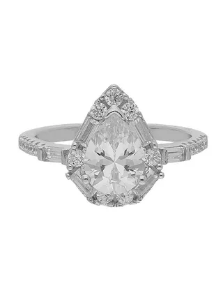 925 Italian Silver Pear Shaped Solitaire Ring 