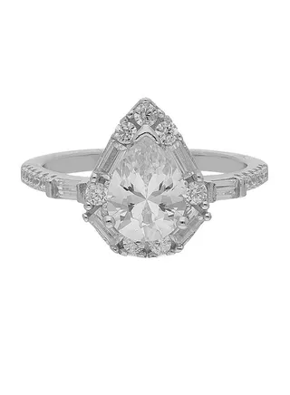 925 Italian Silver Pear Shaped Solitaire Ring 