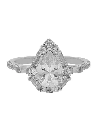 925 Italian Silver Pear Shaped Solitaire Ring 