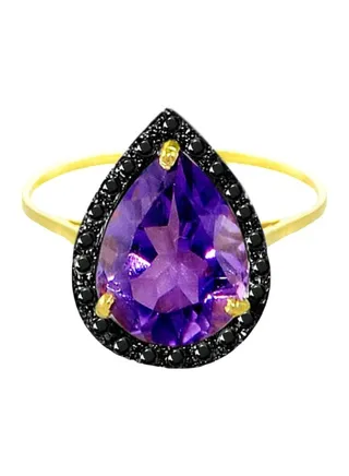 18 Karat Gold 0.12 Ct Genuine Diamonds Amethyst Cocktail Ring 