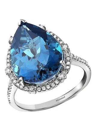 14K White Gold London Blue Topaz and Diamond Ring for Women Size 7 