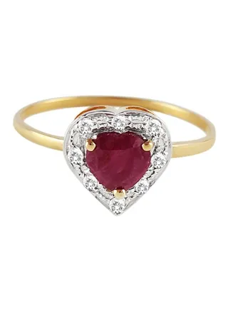 18 Karat Gold Diamonds And Ruby Heart Ring 