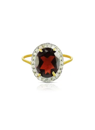 18k Gold 10mm Genuine Oval Cut Garnet 0.12Ct Genuine Diamonds Ring 