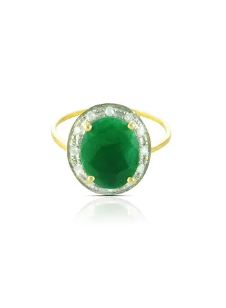 18k Gold 10mm Genuine Oval Cut Emerald 0.12Ct Genuine Diamonds Ring 