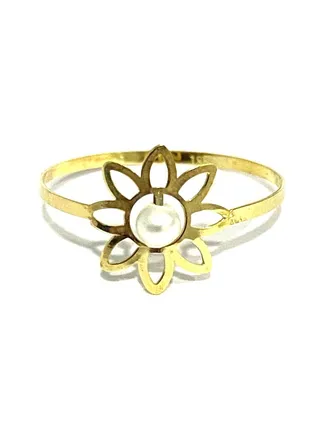 18K Pure Gold Elegant Flower Zircon Stone Ring Size 6.5 