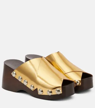 Embellished metallic leather clogs