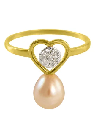 18 Karat Gold 0.07 ct Genuine Diamond And Pearl Heart Promise Ring 