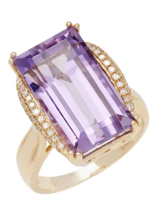 14K Yellow Gold Amethyst and Diamond Ring for Women Size 7 