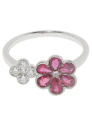 18K White Gold Elegant Ruby Diamond Studded Ring 