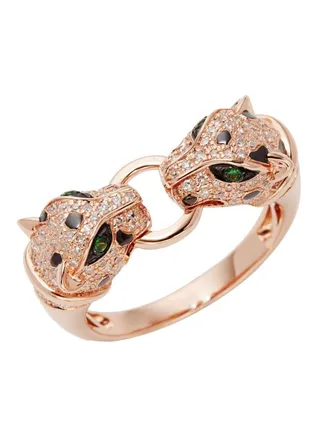 14K Rose Gold and Diamond Panther Link Ring for Women Size 7 