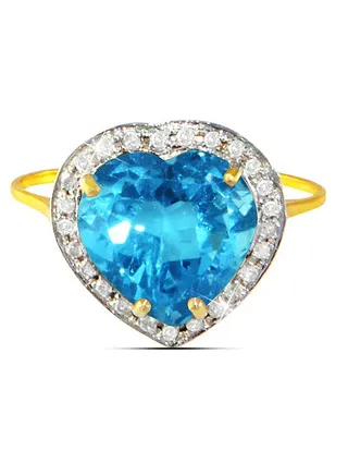 18K Gold Genuine Diamond Swiss Blue Topaz Ring 0.14 Carat 