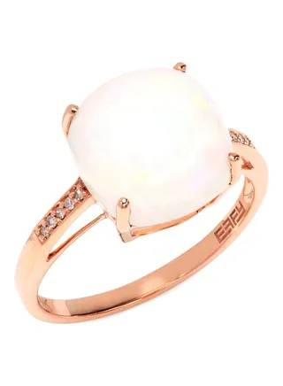 14K October Opal and Diamond Rose Gold Ring for Women Size 7 