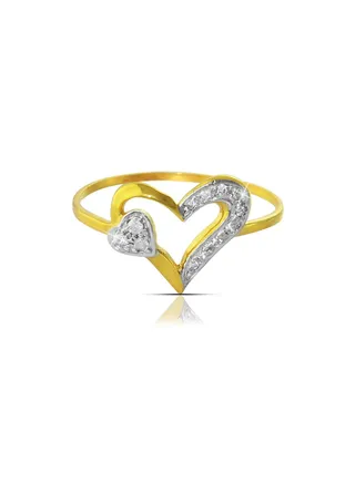 18K Solid Yellow Gold 0.12Ct Genuine Diamonds Big Heart Holds Small Heart Ring 