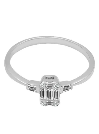 18K White Gold Elegant Baguette Diamond Ring 