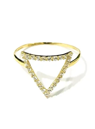 18K Pure Gold Triangle Zircon Stone Ring Size 7 