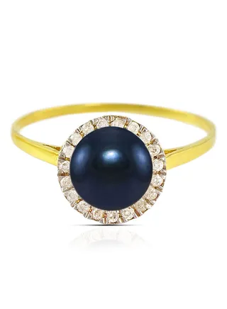 18 Karat Gold 0.10 ct Genuine Diamonds And Genuine Pearl Cocktail Ring 