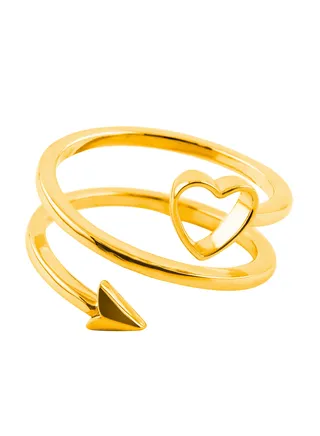 Swirl Heart & Arrow 18K Gold Ring 
