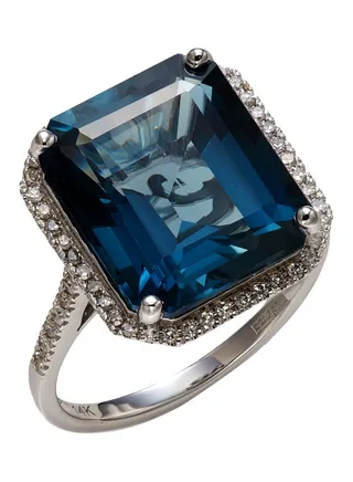 14K White Gold London Blue Topaz and Diamond Cocktail Ring for Women Size 7 