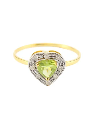 18K Solid Yellow Gold 0.6Ct Genuine Heart Cut Peridot 0.08Ct Genuine Diamonds Ring 