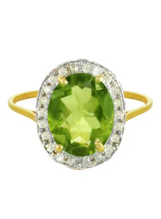 18 Karat Gold With Diamond Oval Cut Peridot Ring 