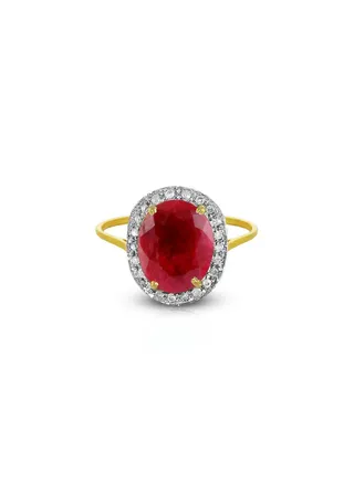 18K Gold 0.12ct Diamonds 10mm Oval Ruby Ring 