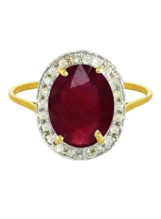 18 Karat Gold With Diamond Oval Cut Ruby Ring 