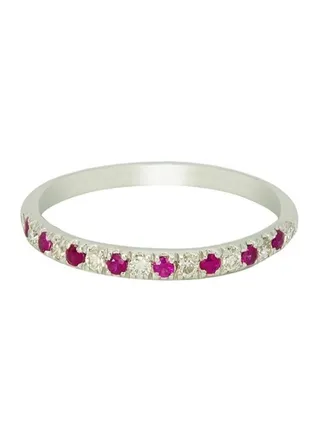 Capri Gold Half Eternity Ruby and  Diamond  Ring in 18K White Gold, 7.5 US 