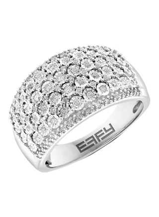 925 Sterling Silver and 0.49 TCW Diamond Ring for Women Size 7 