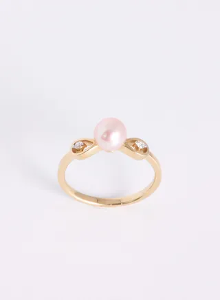 Ring, Freshwater Pearls, A Quality, Natural Multi Color, 6.5-6.0MM, 2D-0.03Cts, 18KY 
