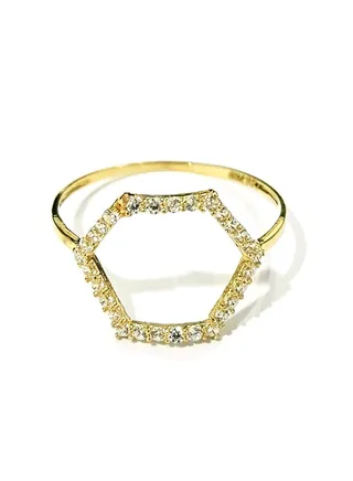 18K Pure Gold Hexagon Zircon Stone Ring Size 8 
