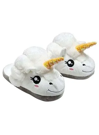 Unicorn Anti-Slip Warm Bedroom Slippers White/Grey/Gold 