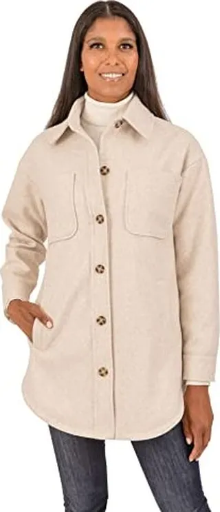 kensie Women's Button Front Faux Wool Shacket