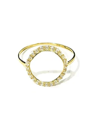 18K Pure Gold Round Zircon Stone Ring Size 8 