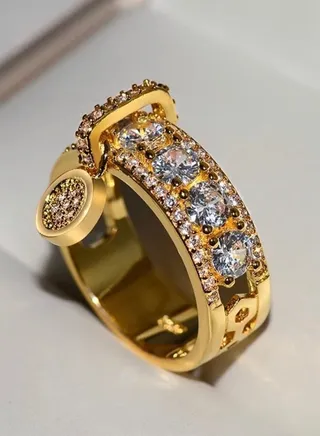 925 Sterling Silver Cubic Zirconia Studded Ring With Gold Coloring 