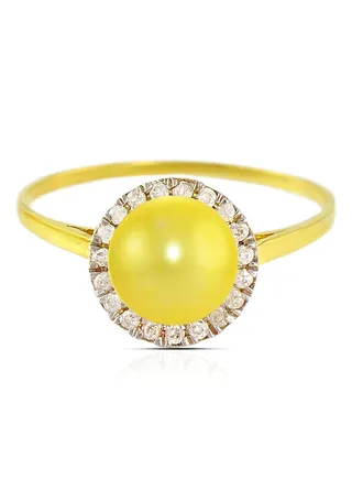 18 Karat Gold 0.10 ct Genuine Diamonds And Genuine Pearl Cocktail Ring 