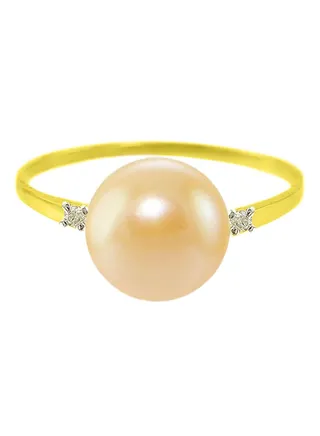 18 Karat Gold 0.04 Carat Diamonds 9-10 mm Pearl Ring 