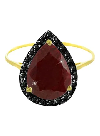 18 Karat Gold Genuine Black Diamonds Ruby Ring 