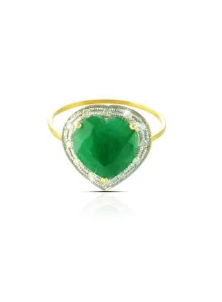 18k Gold 10mm Genuine Heart Cut Emerald 0.13Ct Genuine Diamonds Ring 
