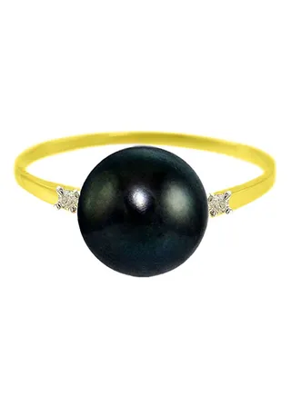 18 Karat Gold 0.04 Carat Diamonds 9-10 mm Pearl Ring 